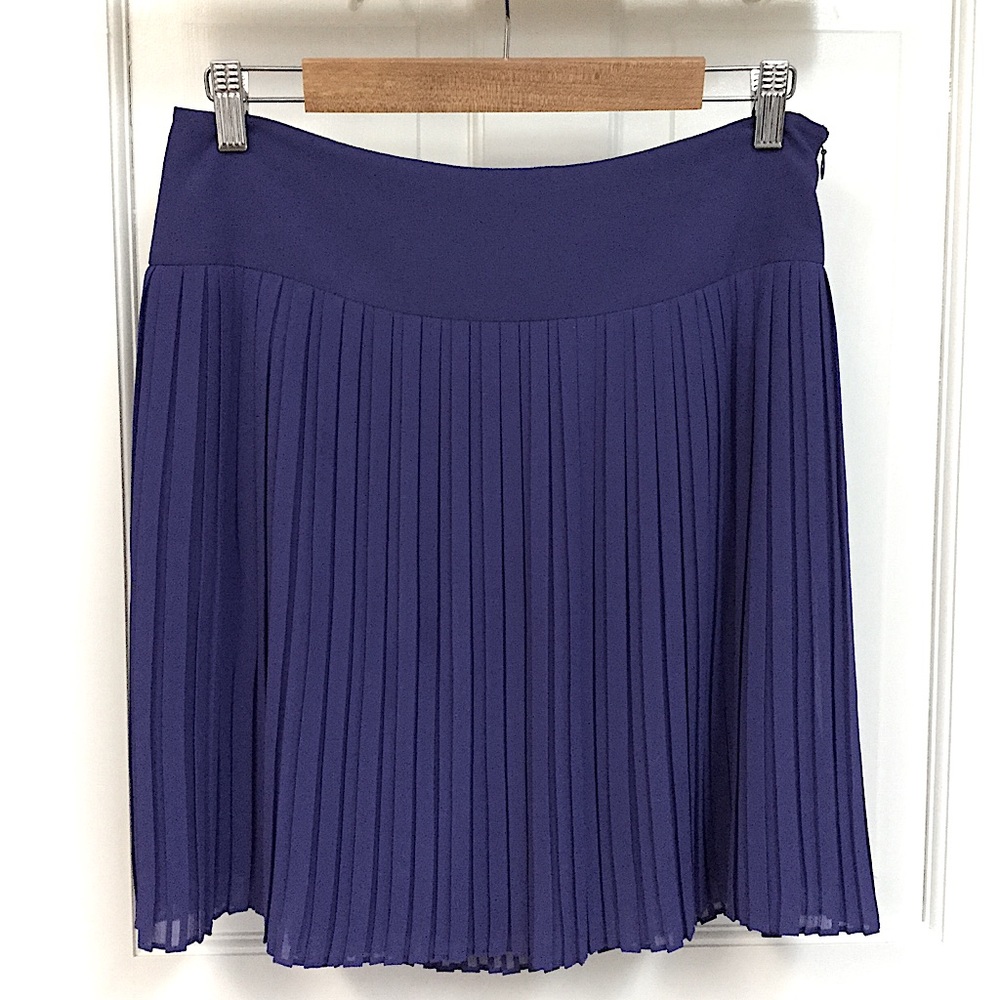 ANN TAYLOR LOFT sz 4 Mini Skirt Plisse Pleated Side Zip Purple